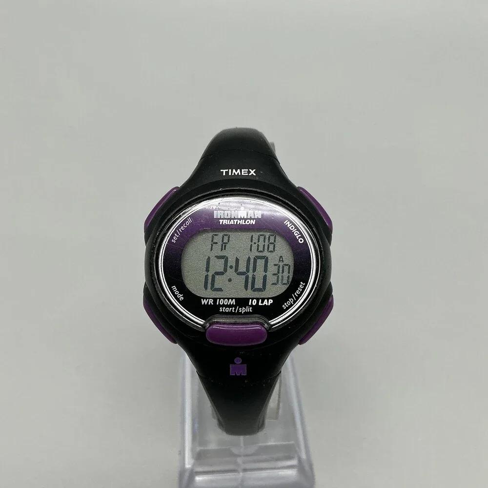 Timex Ironman Triathlon Womens Watch 34mm Black Purple T5K523 New Battery